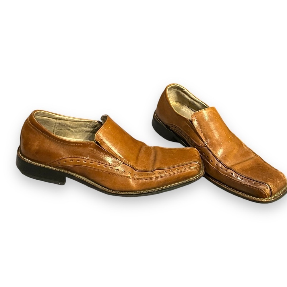 Stacy Adams Light Brown Leather Dress Shoes Loafers Square Toe Size 8 - Picture 2 of 9